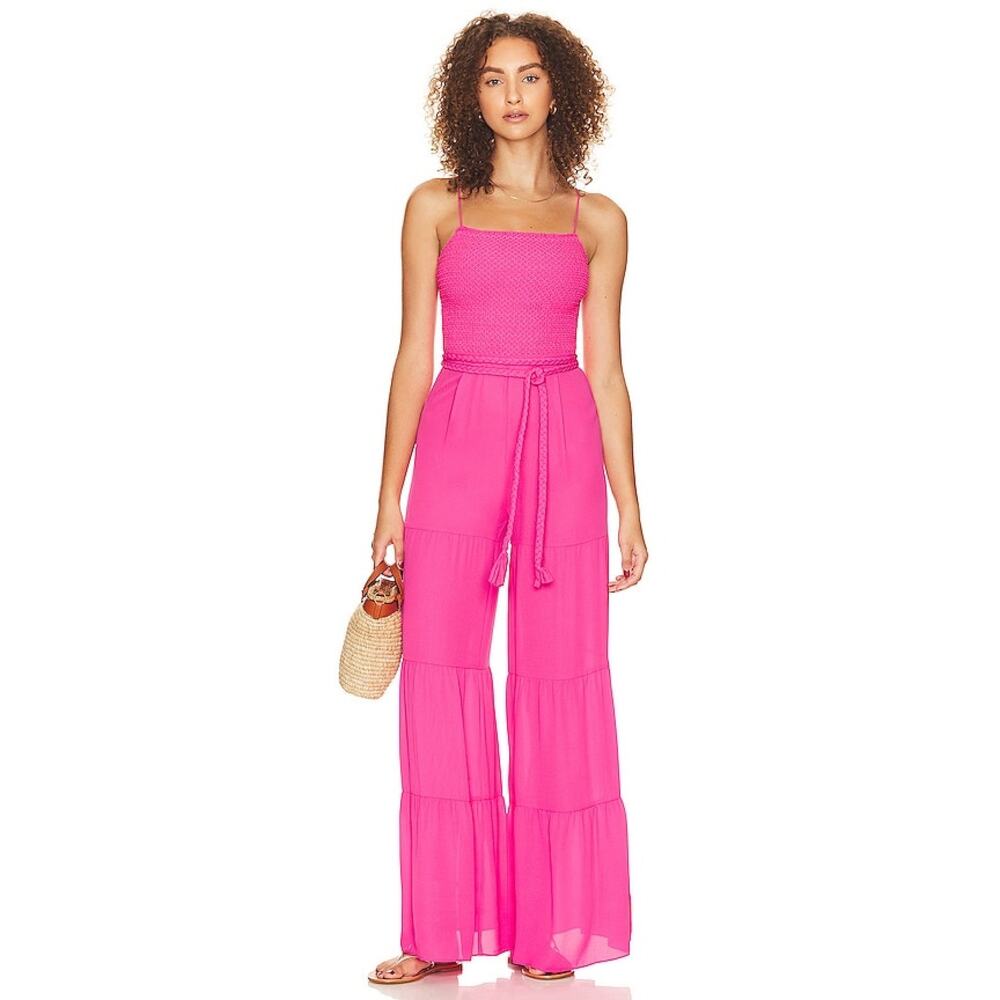 Alice + Olivia Jumpsuit Wide Leg Pink Crepe Liya Smocked Tank 4 Dopamine